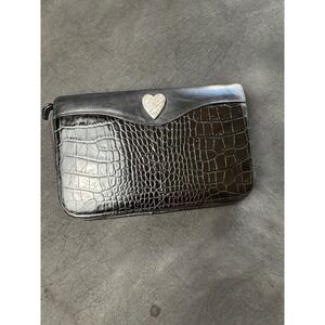 Brighton Black Leather Planner 6 Ring Binder Croc Heart Organizer Wallet